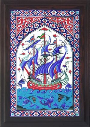 40x60 Cm  Osmanlı Kalyon El Dekoru Çini Pano