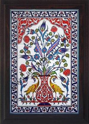 40x60 Cm Sarı Sülünlü El Dekoru Çini Pano