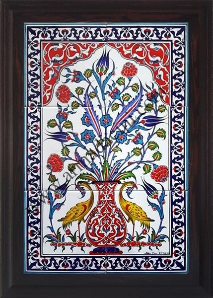 40x60 Cm Sarı Sülünlü El Dekoru Çini Pano