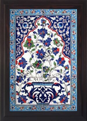 40x60 Cm  Mavi Saksılı El Dekoru Çini Pano