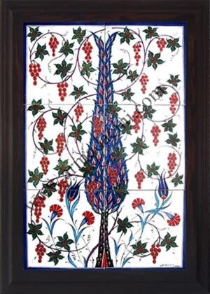 40x60 Cm Tek selvi El Dekoru Çini Pano