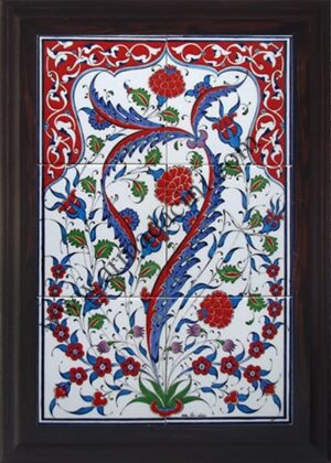 40x60 Cm Hançer Yapraklı El Dekoru Çini Pano