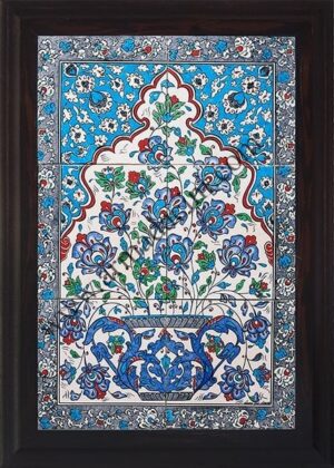 40x60 Cm Mavi Saksılı El Dekoru Çini Pano