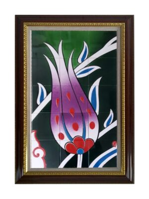 60x100 Cm Yeşil Lale El Dekoru Çini Pano